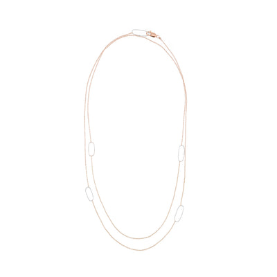 N308g.rg Long Rectangle & Delicate Chain Necklace in Rose Gold and Sterling Silver - Doubled Up