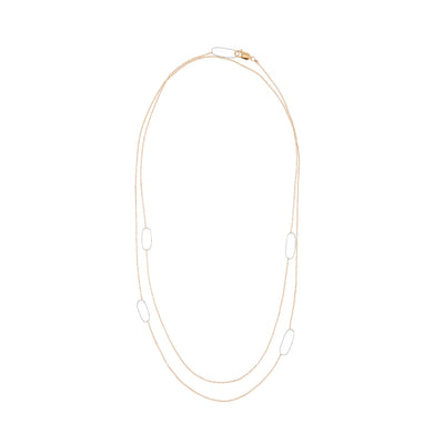 N308g.yg Long Rectangle & Delicate Chain Necklace in Yellow Gold and Sterling Silver - Doubled Up