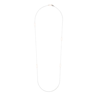 N308s.rg-L Long Rectangle & Delicate Chain Necklace in Sterling Silver and Rose Gold - Entire View