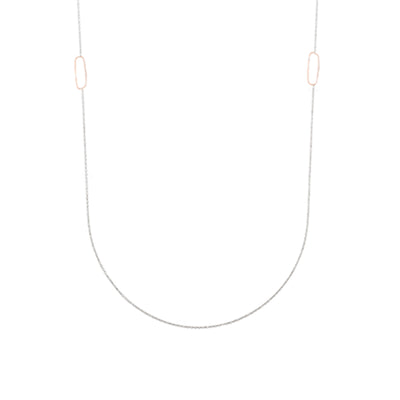 N308s.rg-L Long Rectangle & Delicate Chain Necklace in Sterling Silver and Rose Gold