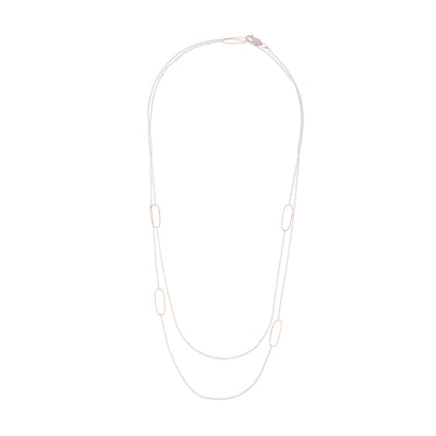 N308s.rg-L Long Rectangle & Delicate Chain Necklace in Sterling Silver and Rose Gold - Doubled Up