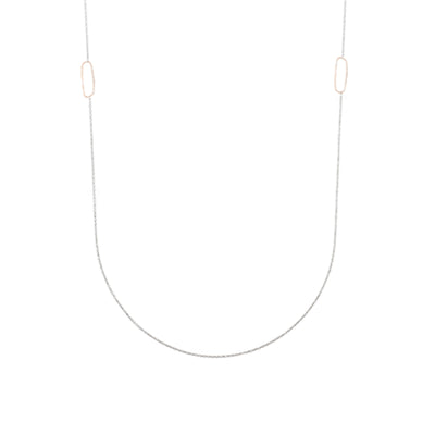 N308s.yg-L Long Rectangle & Delicate Chain Necklace in Sterling Silver and Yellow Gold