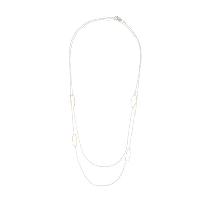 N308s.yg-L Long Rectangle & Delicate Chain Necklace in Sterling Silver and Yellow Gold - Doubled Up