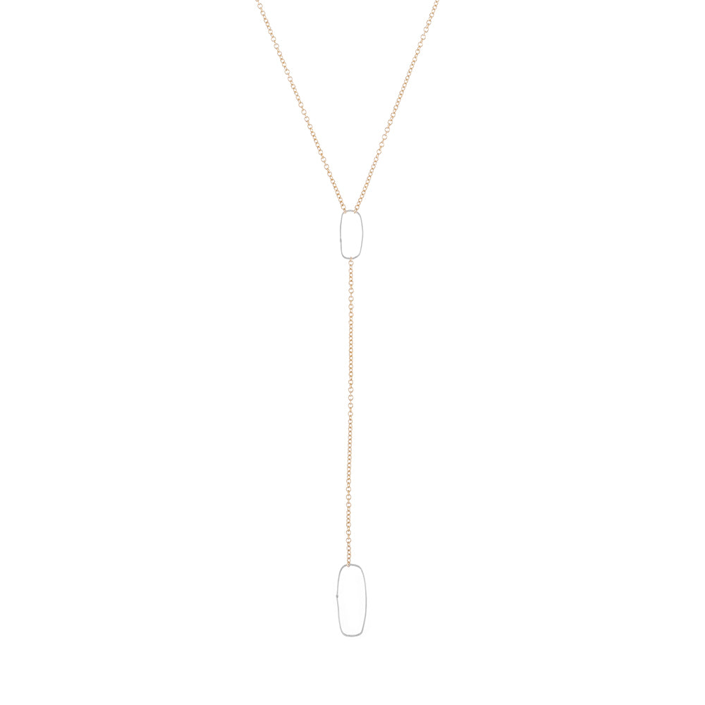 N309g.yg Rectangle Lariat Necklace in Yellow Gold and Sterling Silver