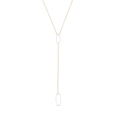 N309g.yg Rectangle Lariat Necklace in Yellow Gold and Sterling Silver