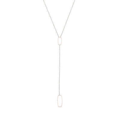 N309s.rg Rectangle Lariat Necklace in Sterling Silver and Rose Gold