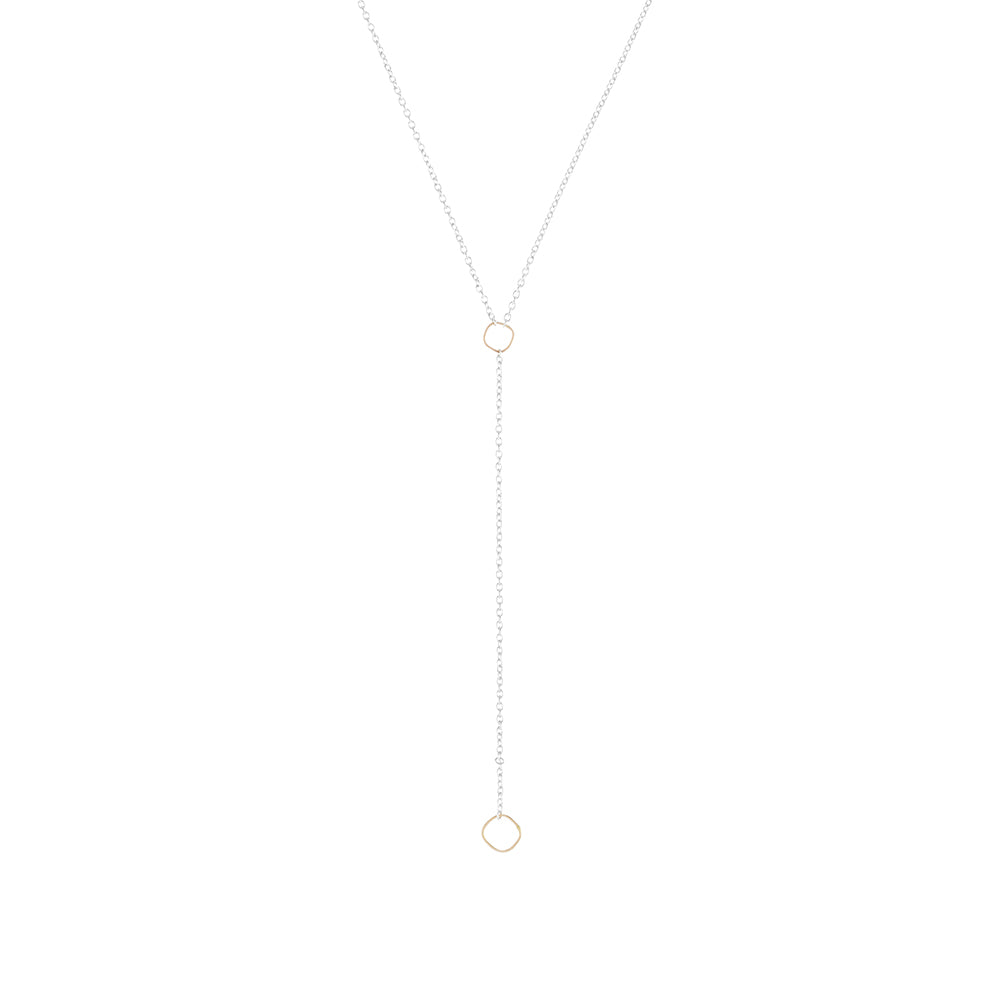 N310s.yg Square Lariat Necklace in Sterling Silver and Yellow Gold