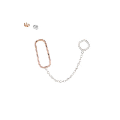 E352s.rg Square, Rectangle & Chain Double Post Earring in Sterling Silver and Rose Gold