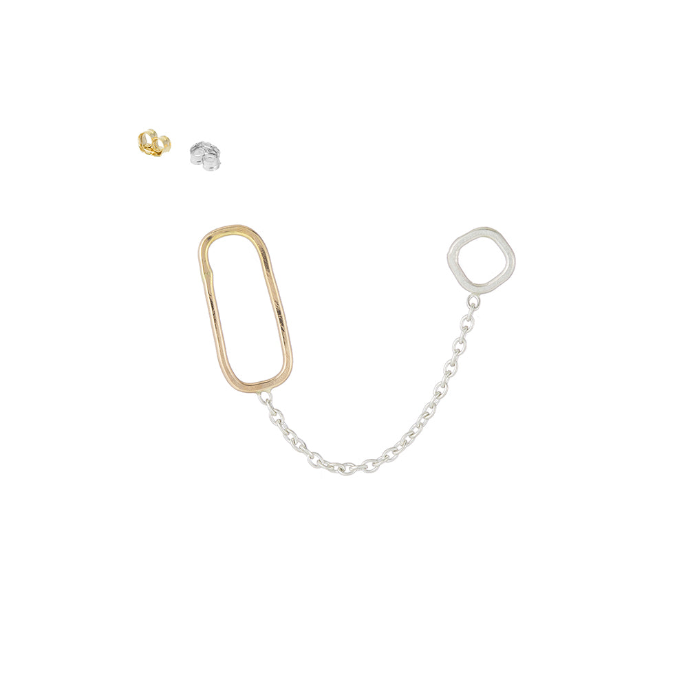 E352s.yg Square, Rectangle & Chain Double Post Earring in Sterling Silver and Yellow Gold