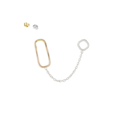 E352s.yg Square, Rectangle & Chain Double Post Earring in Sterling Silver and Yellow Gold