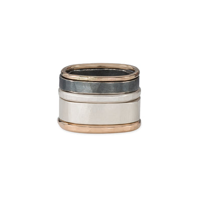 R36x.RND 5-Stack Black, Gold & Silver Round Densa Ring