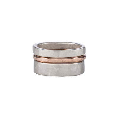 R37rg.RND 3-Stack Two-Toned Round Densa Ring Set in Silver and Rose Gold