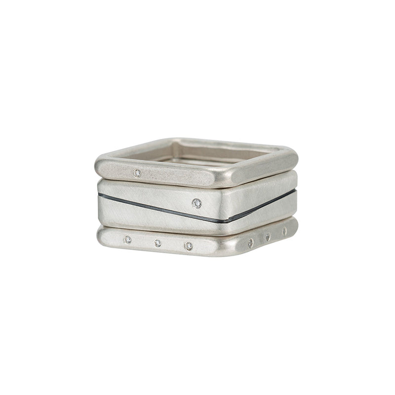 R53.RND-1.0 3-Stack Line & Diamond Stack Ring Set