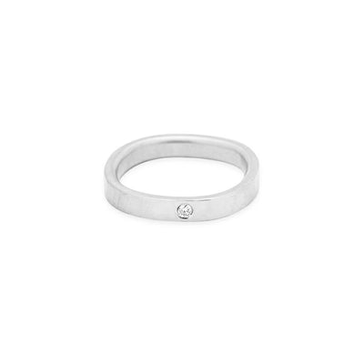 SSQ3-2.0 3mm Matte Silver Hammered Square Ring with 2.0mm Diamond