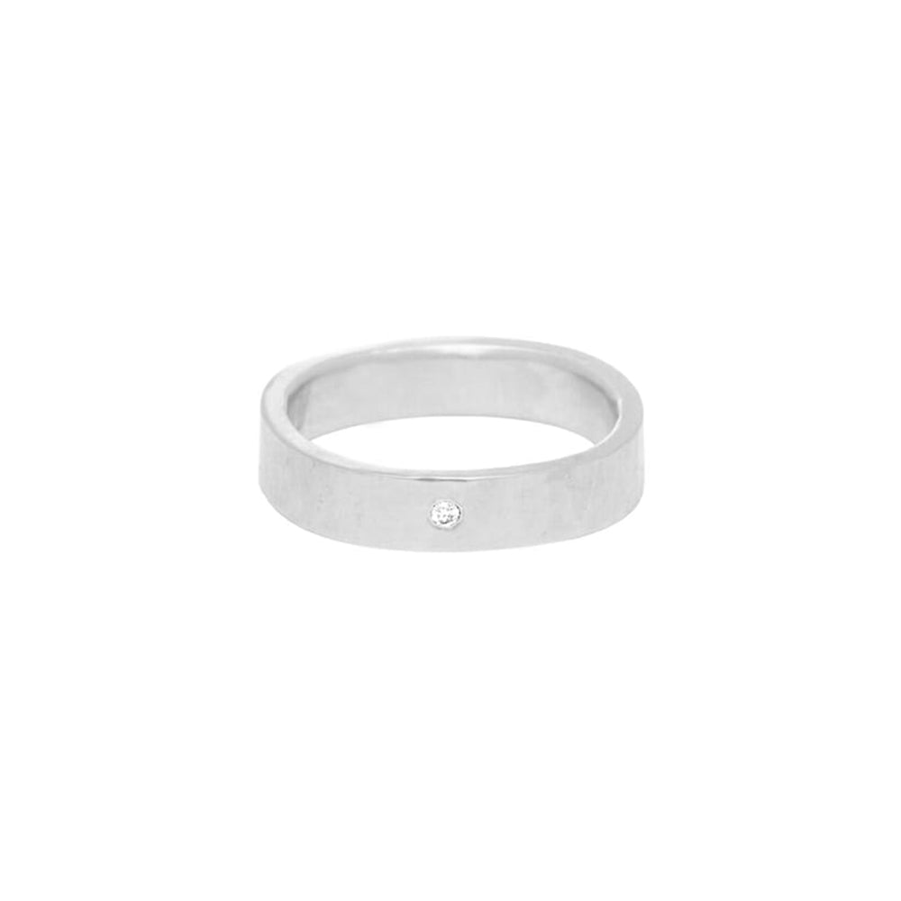 SSQ4-1.5 4mm Matte Silver Hammered Square Ring with 1.5mm Diamond