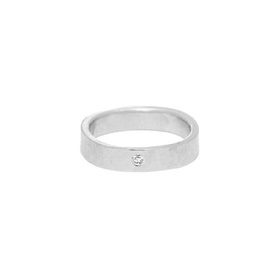 SSQ4-2.0 4mm Matte Silver Hammered Square Ring with 2.0mm Diamond