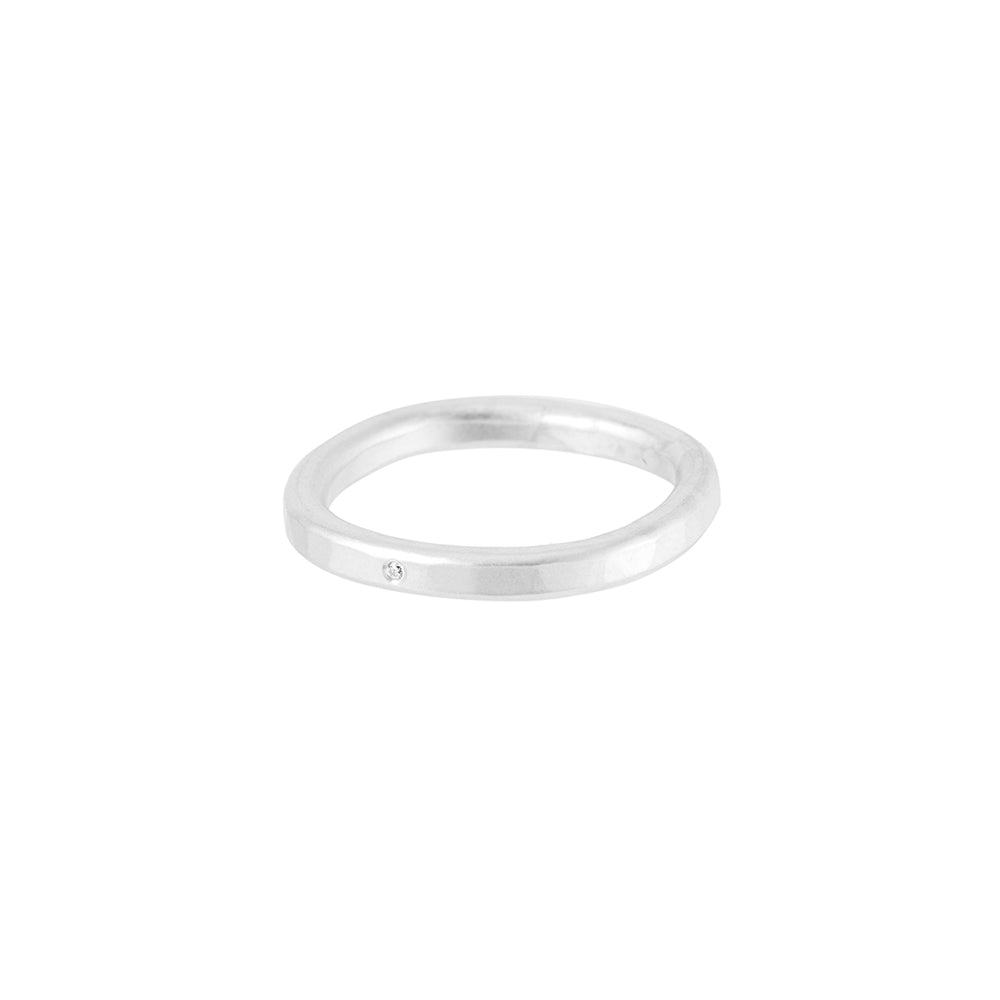 TSRS-1.0 2.5mm Wide Sterling Silver Round Ring with Diamond