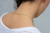 N299g.yg Long Multi Triangle Mixed Metal Necklace in Yellow Gold and Silver - Model Image