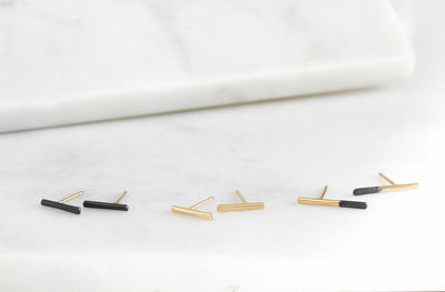 Black and Gold Stria Post Earrings