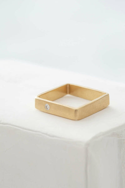 14k Gold Square Ring with Tiny Diamond - Colleen Mauer Designs