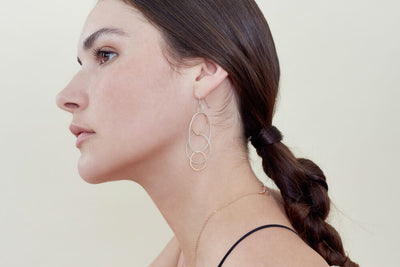 E159s.rg Long Organic Multi-Hoop Earrings in Rose Gold and Sterling Silver